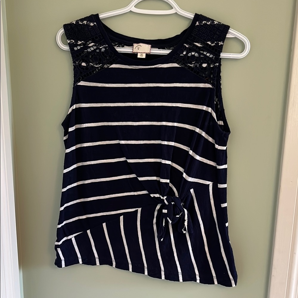 Anthropologie Blue and White Tie Front Tank Top